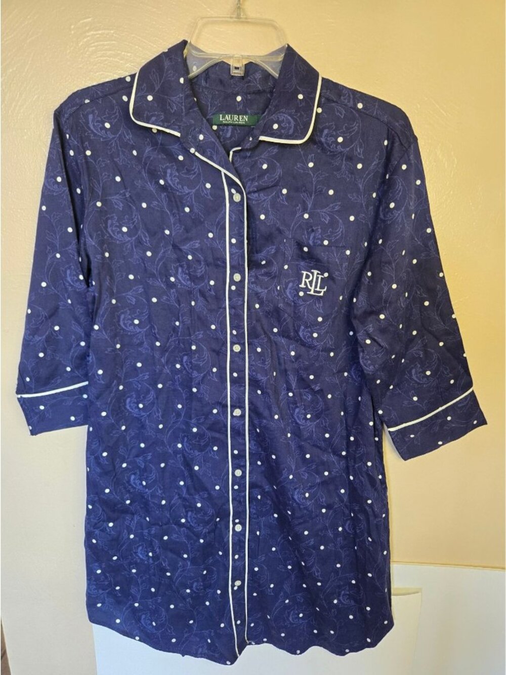 Lauren Ralph Lauren Blue Floral And Polka Dot Sleep Shirt Designer Sleepwear